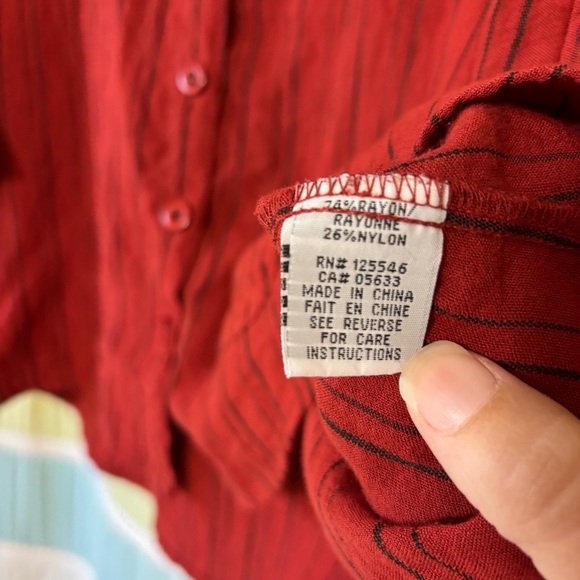 Habitat Striped Lagenlook Button Down Blouse Red Rust Sz Small - Picture 7 of 8